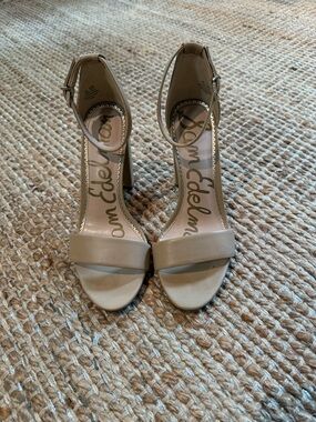 Sam Edelman Nude Open-Toe Ankle Strap Block Heels